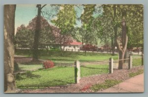 WESTFIELD NJ PLAZA RAILROAD STATION TRAIN RAILWAY DEPOT VINTAGE POSTCARD