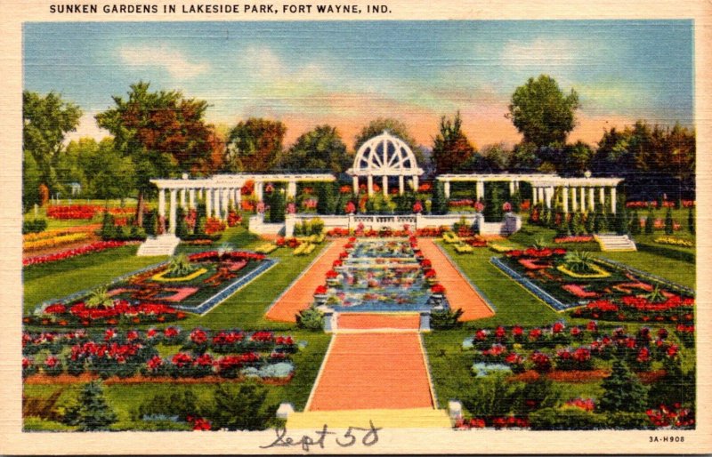 Indiana Fort Wayne Lakeside Park Sunken Gardens 1941