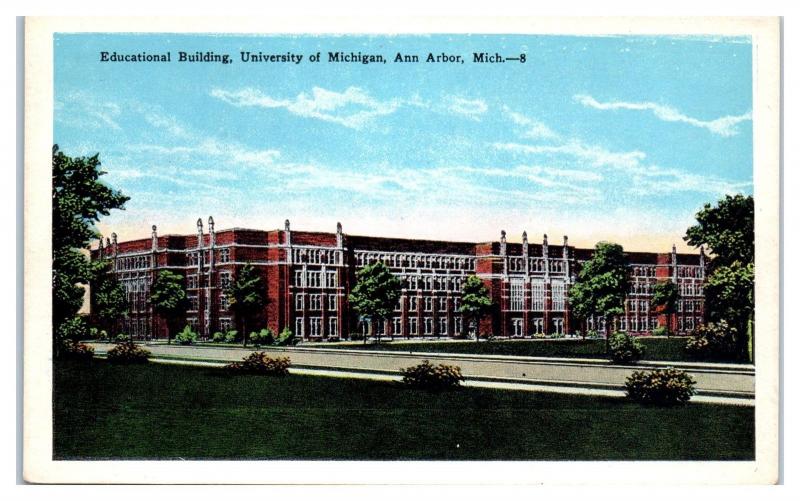 Early 1900s Educational Building, University of Michigan, Ann Arbor, MI Postcard