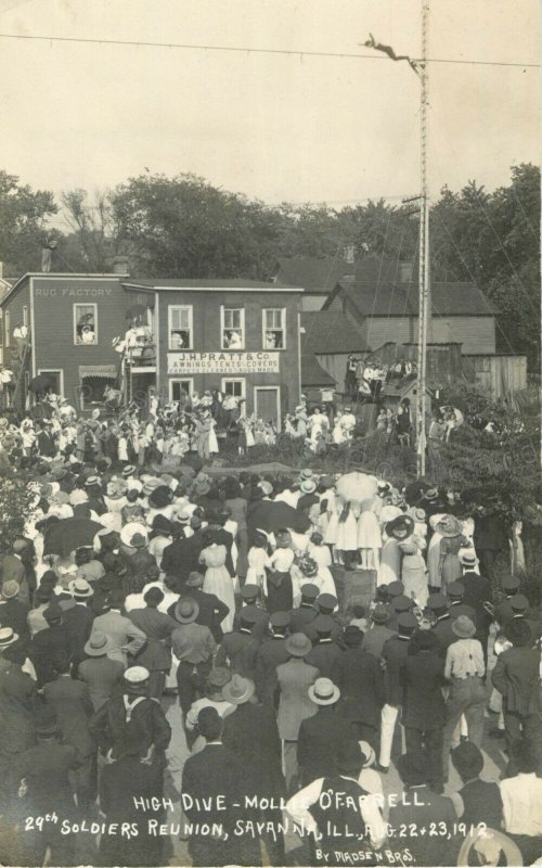 Savanna, Illinois-Woman High Diver-GAR Soldiers Reunion 1912 RPPC Photo Postcard