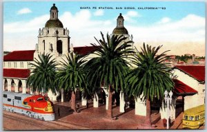 Santa Fe Station San Diego California CA Palm Building Train Postcard