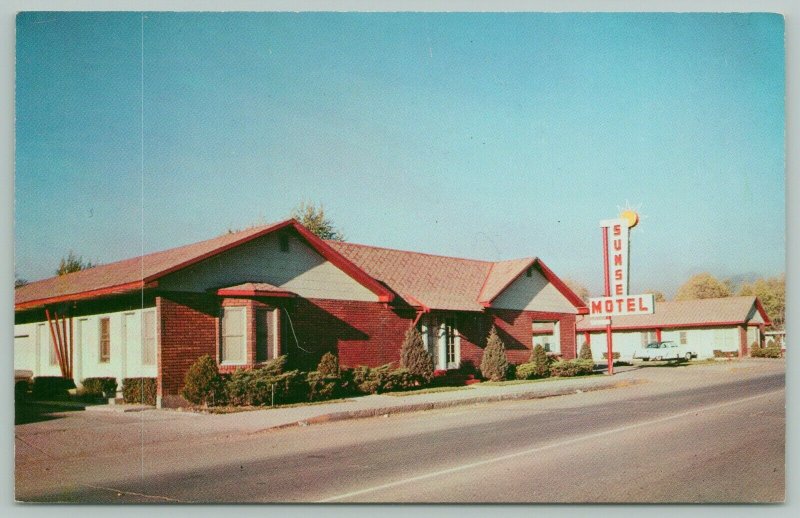 Pocatello Idaho~Roadside Sunset Motel~Room Phones, Shrubs, Bay Windows 1950s PC 