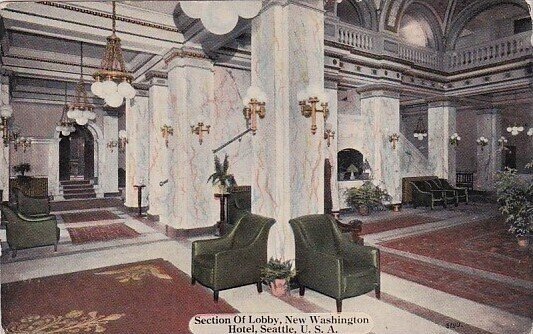 Washington Seattle Interior Section Of Lobby Washington Hotel 1913