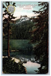 Rainier National Park Washington Postcard Crater Lake Castle Peak 1910 Vintage