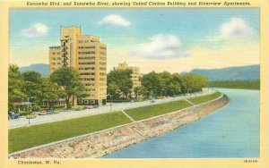 Apartments Charleston West Virginia Kanawha River 1940s Postcard 6064