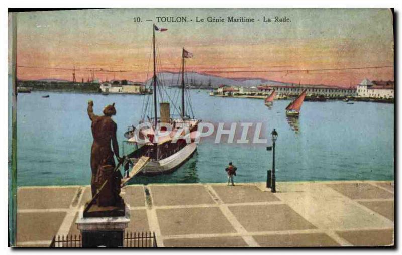 Old Postcard Toulon Genie Maritime La Rade Boat