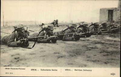 WWI 1914 Serbian Servian Army w/ Rifles Postcard