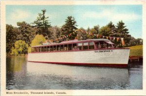 Postcard ON Thousand Islands Miss Brockville Island Cruise Ship 1940s K61