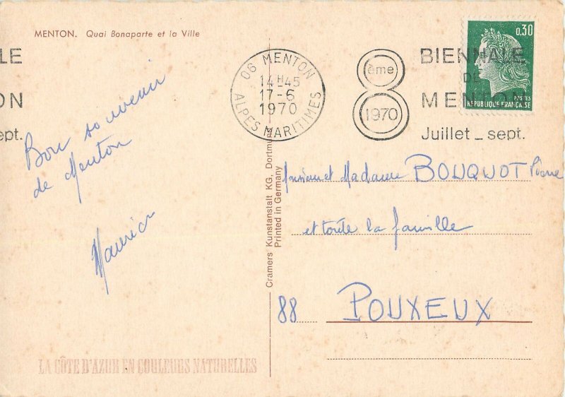 France carte postale Menton Quai Bonaparte et la Ville