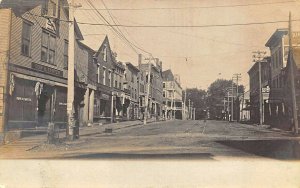 Skowhegan ME Dow & Carter Store Fronts Trolley Tracks Real Photo Postcard