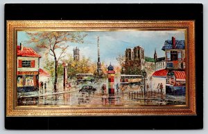Artist Morris Katz~Street Scene Cafes & Buses~Framed Art~1965 Postcard
