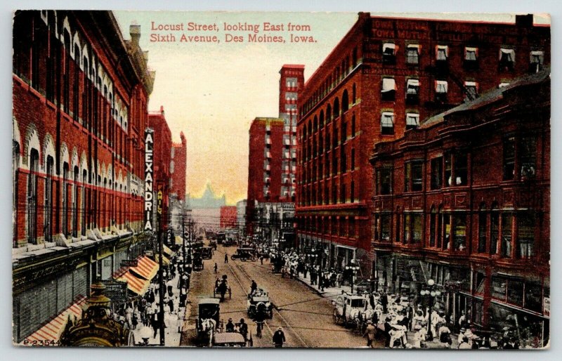 Des Moines Iowa~Locust Street East @ 6th Ave~Alexandria~Cafe~Kodaks~Beer~1914  