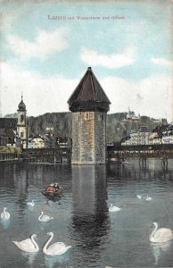 LUZERN MIT WASSERTURN UND GUISCH LUCERNE SWITZERLAND AIRBRUSHED POSTCARD c. 1910