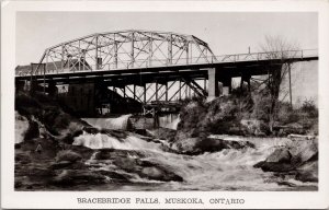 Bracebridge Falls Muskoka Ontario ON Bridge Unused Thatcher RPPC Postcard H54