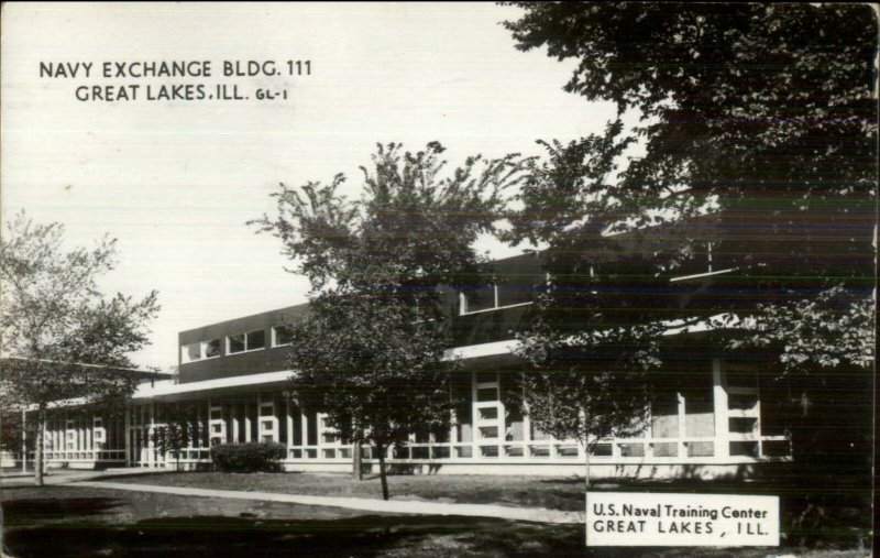 Great Lake IL Navy Exchange Bldg Real Photo Postcard USED