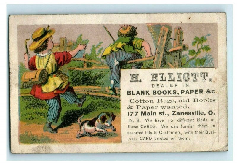 1880's H. Elliott Blank Books Paper Co. Zanesville, OH Children & Puppy Dog P173