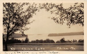 J2/ China Maine RPPC Postcard c1936 China Lake Shoreline 225