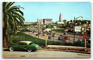 1950s LOS ANGELES CA CIVIC CENTER FROM HOLLYWOOD FREEWAY CHROME POSTCARD P3080