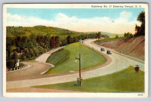 Highway 17 Entering Owego New York, Vintage 1934 Linen Curt Teich Postcard