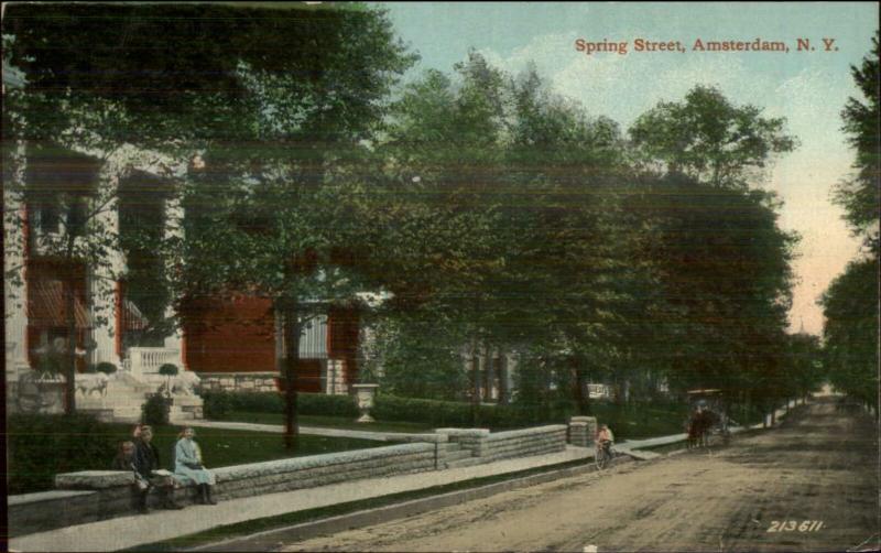 Amsterdam NY Spring St. c1910 Postcard