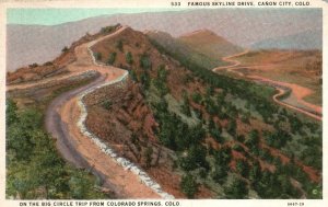 Vintage Postcard Famous Skyline Drive On Big Circle Canon City Colorado Springs