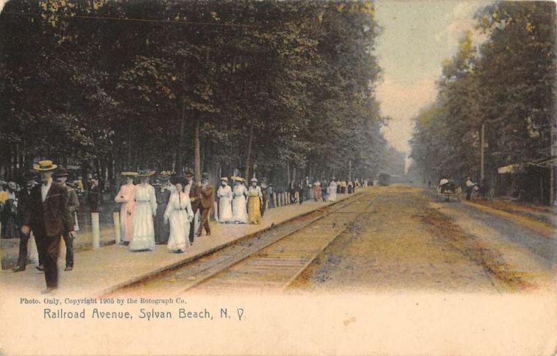 Sylvan Beach New York Railroad Avenue Street View Antique Postcard
