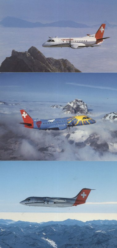 Crossair BAe 146 200 Jumbolino Saab Cityliner 3x Plane Postcard s