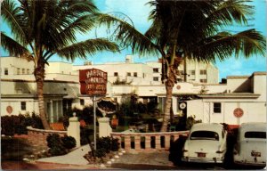 VINTAGE POSTCARD HARDING MANOR MIAMI BEACH FLORIDA CLASSIC CARS 1960s