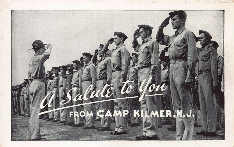 A Salute to You from Camp Kilmer, N.J., U.S. Army, World War II Era Postcard