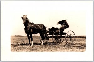 Man Driving Horse Drawn Wagon RPPC Real Photo Postcard