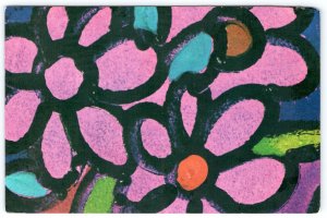 1970 FLOWER POWER GROOVY GRAPHICS BLACK PURPLE RED AMERICAN GREETINGS POSTCARD