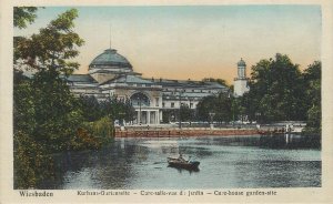 Germany sail & navigation themed postcard Wiesbaden palace lake rowboat