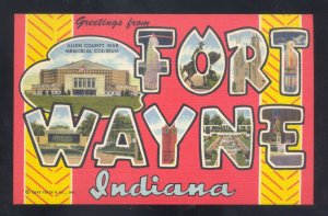 GREETINGS FROM FORT WAYNE INDIANA VINTAGE LARGE LETTER LINEN POSTCARD