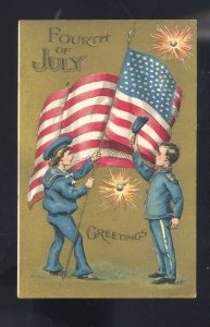 VINTAGE PATRIOTIC POSTCARD FOURTH OF JULY FIRECRACKER US FLAG BOYS 1917