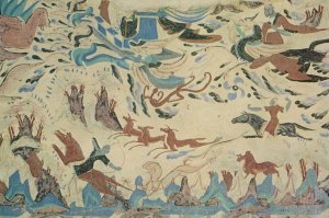 Chinese Hunting Party China Cave Old Painting Mural Postcard