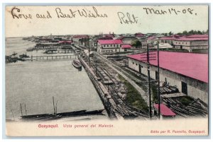 1908 Boat Landing Vista General Del Malecon Guayaquil Ecuador Antique Postcard