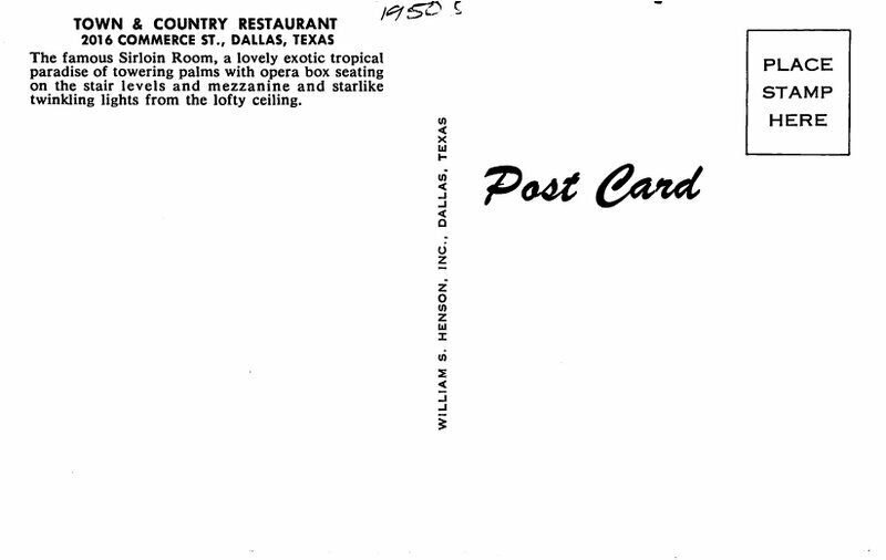 Dallas Texas 1950s Town & Country Restaurant Postcard Henson Interior 20-3700