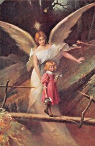 ANGEL GIVES GUIDANCE TO YOUNG GIRL CROSSING CREVICE~AUSTRIA RELIGIOUS POSTCARD