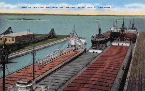 Coal & Iron Ore Steamers Loading Docks Toledo Ohio 1940s linen postcard