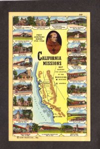 CA California Missions State Map San Gabriel Santa Barbara Cruz San Diego