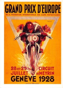 L286 Motorcycle Grand Prix D'Europe Geneva 1928 reproduction poster post...