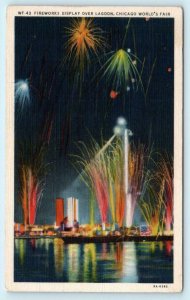 CHICAGO WORLD'S FAIR  1933 Lagoon FIREWORKS DISPLAY Linen Expo Postcard