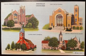 Vintage Postcard 1939 Four Churchs of Amarillo, Texas (TX)