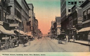 Postcard Walnut Street, looking East in Des Moines, Iowa~121625