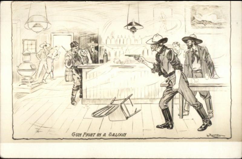 Cowboy Real Photo Card Gun Fight in Saloon - Law & Lawless Series myn