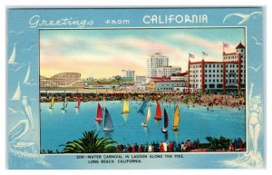 LONG BEACH CA California Water Carnival & ROLLER COASTER  c1940s Postcard