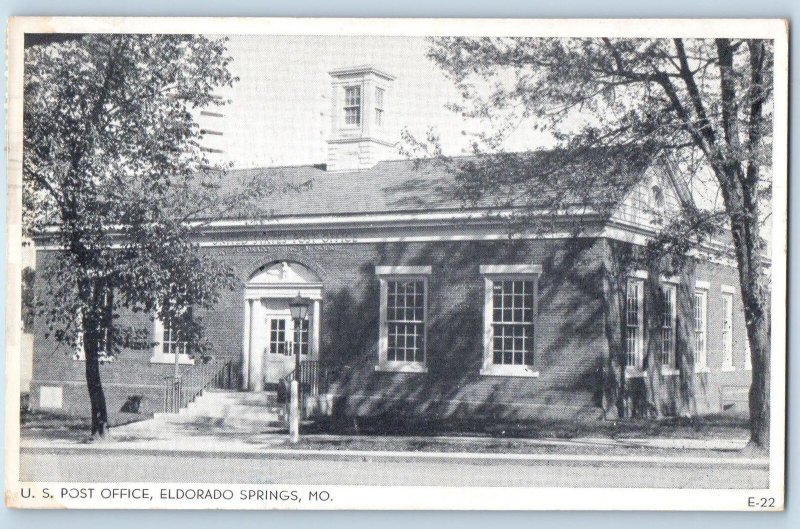 Eldorado Springs Missouri MO Postcard Post Office Building Exterior Scene 1951