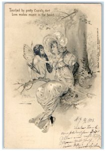 1909 Fair Cupid Fantasy Love Music In The Heart Woman Tuck's Antique Postcard