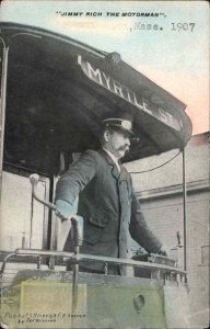 Lowell? Massachusetts MA Trolley Myrtle St. Conductor c1907 Postcard