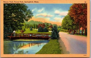 Vtg Springfield Massachusetts MA Nature Trail Bridge Forest Park 1930s Postcard